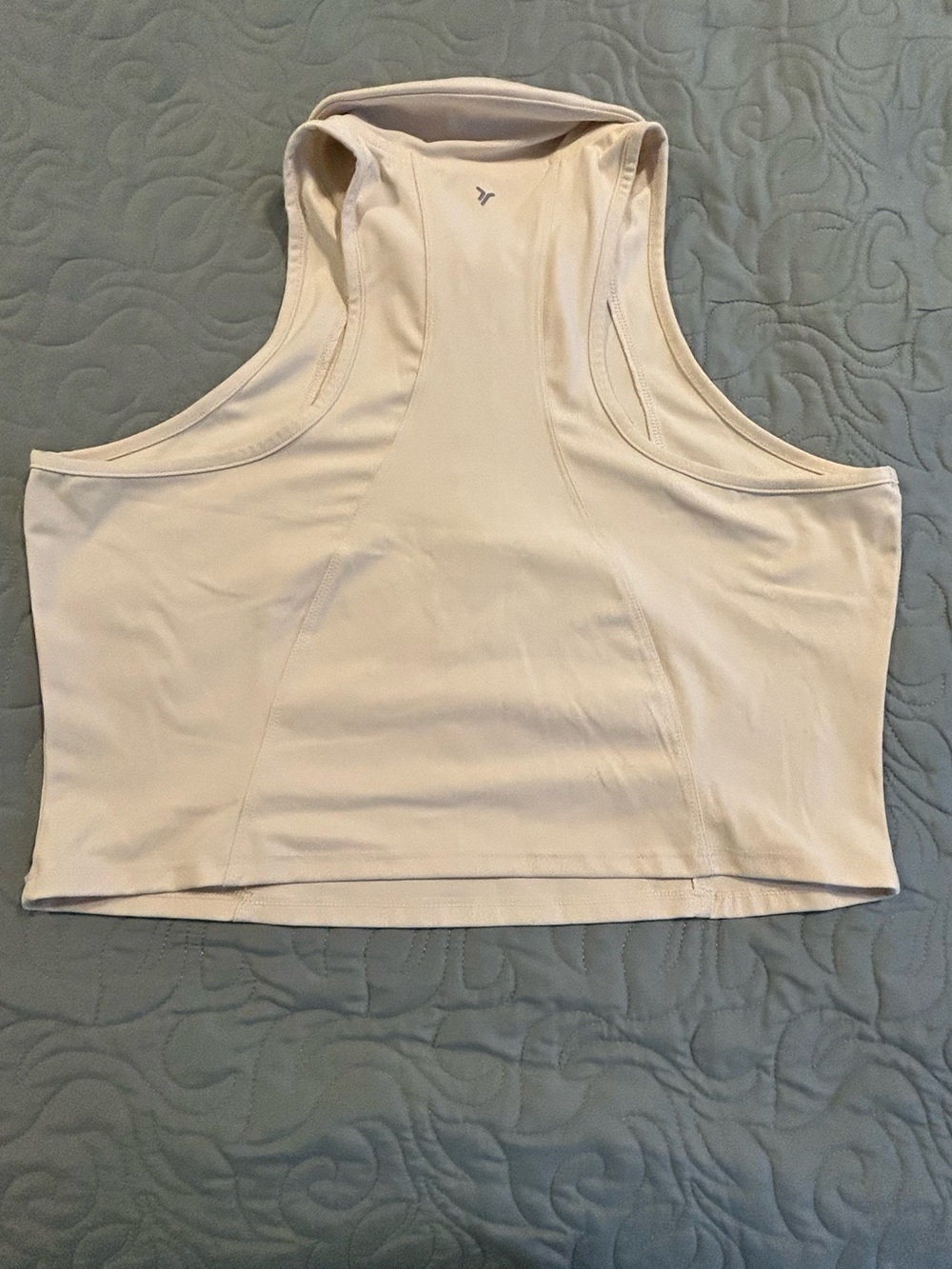 Old Navy Cream High Neck Crop Tank and Purple Ribbed Leggings